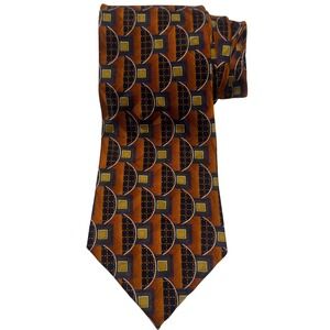 Zinc Men Geometric 100% Silk NeckTie Brown,‎ Blue, Gold Pattern, Business